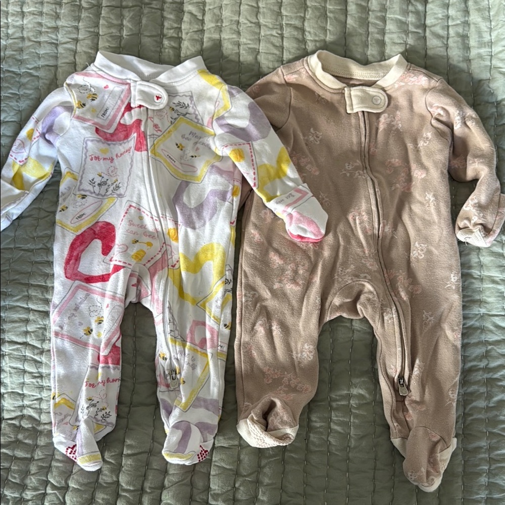 Burt's Bees Baby Pink and Yellow Footies Soft Cotton One Pieces